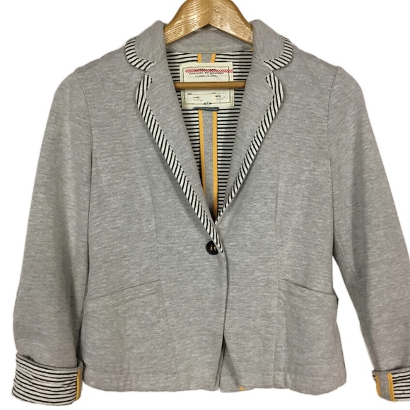 Cartonnier Gray Blazer Jacket Striped Trim Anthro - Picture 1 of 8